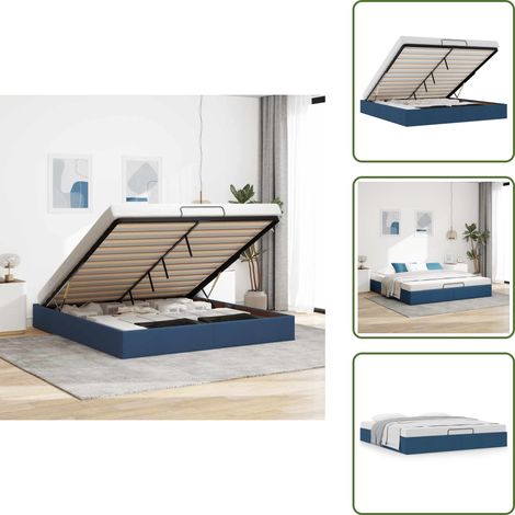 The Living Store Struttura Letto Pouf senza Materasso Blu 180x200cm in Tessuto - Struttura letto