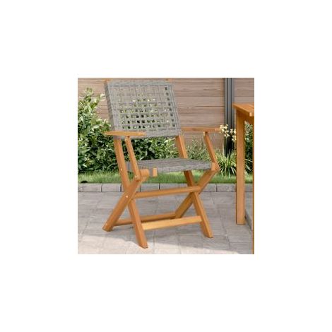 Chaises de jardin lot de 2 gris bois massif d'acacia et rotin (1/5)