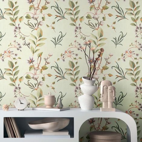 Papier peint intissé Vintage Marron, Vert, Mauve - 10,05 x 0,53 m