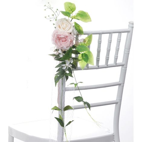 Künstliche Stuhllehnenblume, dekorative Blume für Hochzeitsgang, Gartenparty, rosa-weiß (1/2)