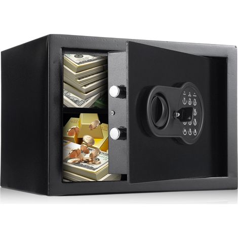 Coffre-fort domestique avec système d'alarme étanche et ignifuge, avec sac à documents, clavier et clé de rechange, sécurité numérique pour fichiers, argent, or, bijoux, objets de valeur, coffre-fort (1/5)