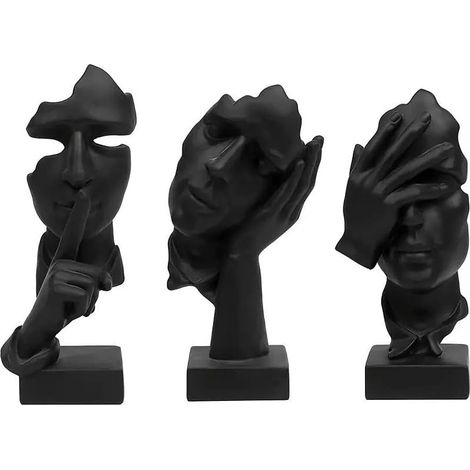 Statue Penseur 3 Pièces en Résine Noire Sculpture Abstraite Moderne Décoration Bureau Maison Étagère Design Contemporain (1/5)