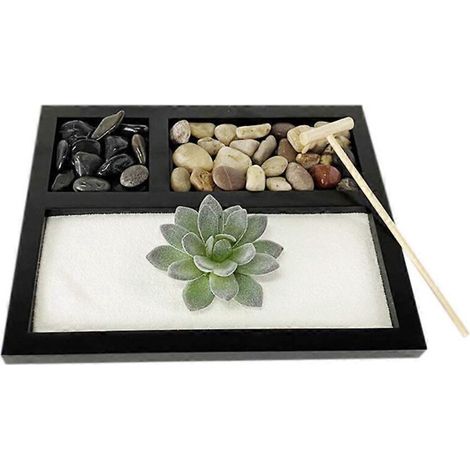 Plateau de sable en pierre à 3 compartiments pour plantes succulentes, ornement de bureau, sable de jardin zen pour la maison, encens spirituel de Bouddha pour brûleur (1/5)