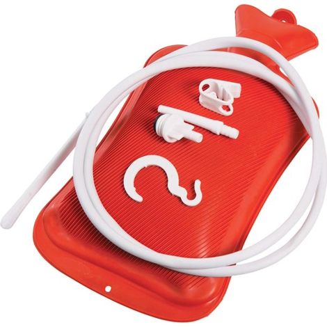 Lot de 3 : Bouteille d'eau chaude rouge MABIS, douche rectale et clystère, coussin thermique réutilisable, poche à irrigation, accessoire de soin à domicile (1/5)