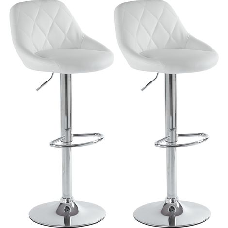 2er-Set Barhocker, Barhocker aus PU-Leder, höhenverstellbarer Drehhocker mit bequemer Rückenlehne für Zuhause, Büro, Küche oder Bar, Weiß