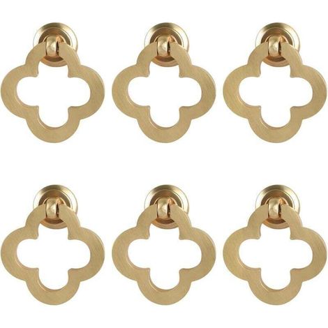 [6 pièces boutons d'armoire à fleurs dorées, anneau d'armoire en laiton brossé en alliage de zinc, boutons de commode, quincaillerie de meubles pour armoires de cuisine, tiroirs, portes de placard, f,