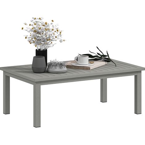 Rechteckiger Beistelltisch mit Lattenrost, Aluminium, für den Innen- und Außenbereich geeignet, 100 x 60 x 37 cm, grau