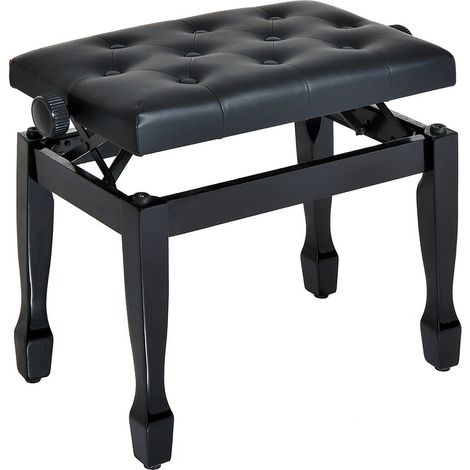 Banc de piano réglable en hauteur, assise en similicuir, pieds en bois, 64 x 35 x 55 cm, noir (1/5)