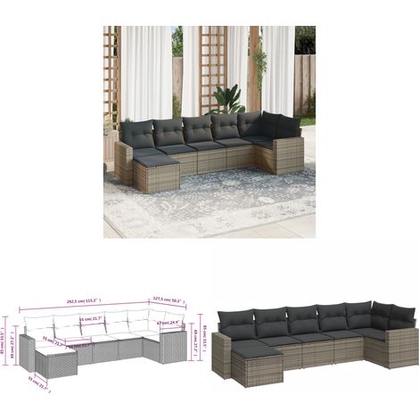 7-tlg. Garten-Sofagarnitur mit Kissen Grau Poly Rattan - Gartensorte - Gartenmöbelset - Outdoor Möbel - Lounge Set - Rattan Sofa - Home & Living (1/3)