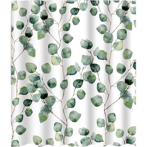 Cortina de ducha,72x72 pulgadas,estampado floral verde de eucalipto,decoración de baño,Impermeable,con 12 ganchos para cortina de ducha (1/5)