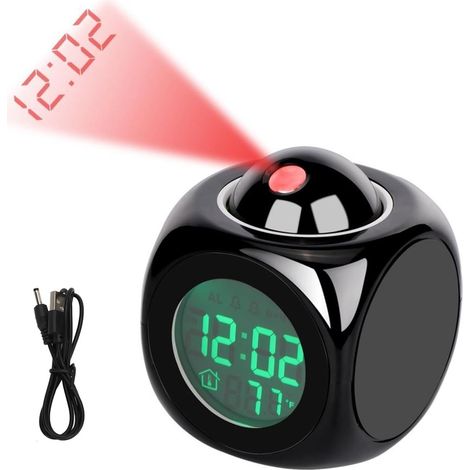 Sveglia digitale con proiezione a soffitto, annuncio vocale, visualizzazione della temperatura, luce notturna a LED e altoparlante, timer con luce soffusa per adulti e bambini. (1/5)