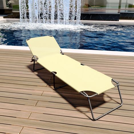 Lettino Pieghevole Prendisole Senza Tettuccio Parasole Schienale Reclinabile Regolabile Struttura In Metallo Nero Sedia Sdraio Per Spiaggia Mare Giardino Piscina 187 x 53 x 24 Cm (White) - Colore: Bei (1/5)