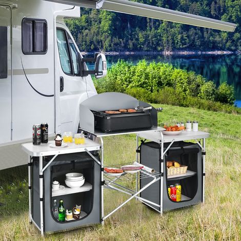 Cuisine de Camping avec Etagère de Rangement Cuisine d’Extérieur Idéal pour Soirée Pique-nique Festival Gris (1/2)