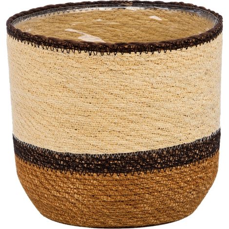 Gasper – Cache-pot en jonc de mer SEWING avec film – Tons bruns, Ø 20 cm