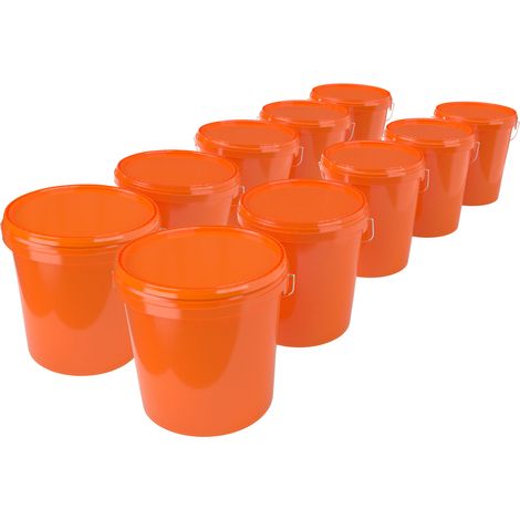10x Seau avec couvercle en plastique seau vide poignée 15,9l alimentaire orange clair