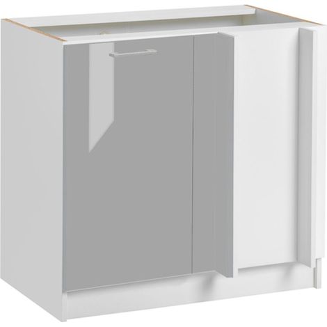 Cuisineandcie – Meuble d'angle bas gris brillant – 1 porte avec charnières réglables – L 105 x H 82 x P 46 cm – Brillance du verre