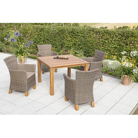 Toskana Set 9tlg 4 Sessel Auflagen Tisch 110x110cm