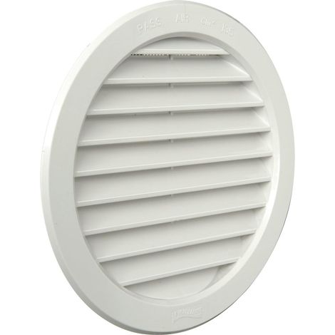1 Grille de ventilation ronde, plastique blanc, diamètre 190 mm, pour trou 157 mm, avec filet anti-insectes (1/5)