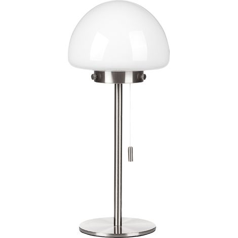 Lámpara de mesa de vidrio plateado blanco 39 cm base metal pantalla interruptor Moruga
