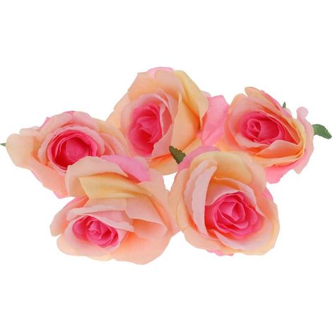 Fiori artificiali a forma di testa di rosa per decorazioni 5 pezzi - Arancione-Rosa (1/3)