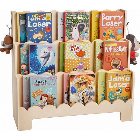 VEVOR Etagere a livres pour tout-petits orientee vers lavant, bibliotheque festonnee pour enfants a 3 niveaux avec 2 crochets pour suspendre les sacs a dos, pour chambre deenfants, salon, creche (1/5)