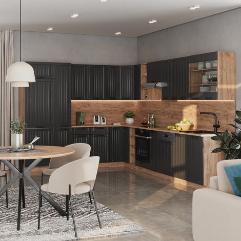 Cocina esquinera Fame-Line, Gris oscuro/Roble dorado, 347 x 257 cm sin encimera, Vicco (1/5)