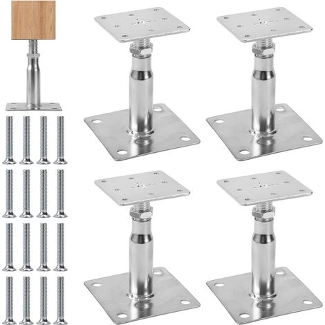 Lot de 4 Supports de Poteau Réglables en Hauteur, 90 – 140mm Support de poteau à visser sur film galvanisé épais passivé, Pour clôtures, abris, abris de voiture, travaux de construction (1/5)