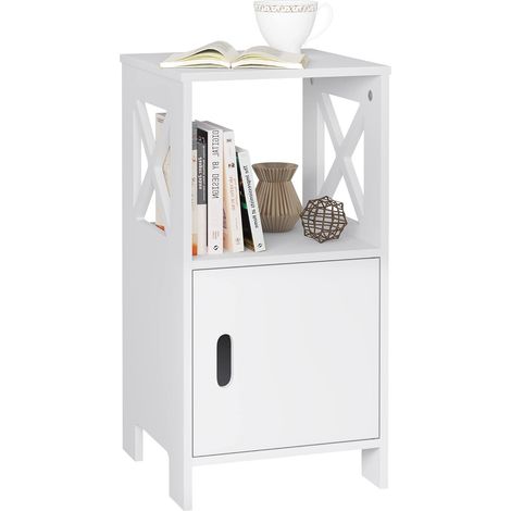 WOLTU 1x Narrow Bedside Table with 1 Open Compartment and 1 Compartment with Door. 30 x 60 x 30 cm. Modern Bedside Cabinet as Side Table Sofa Table for Bedroom Living Room White (1/5)