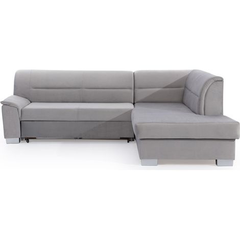 Sofá rinconero convertible TROMSO gris efecto terciopelo – Ángulo derecho con compartimiento (1/5)