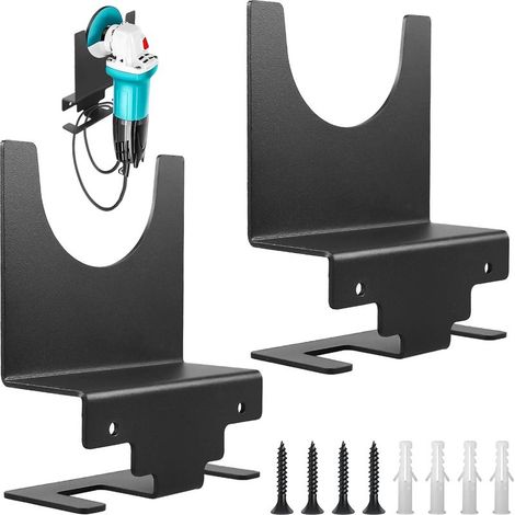 Juego de 2 soportes de pared para amoladoras angulares, fabricados en acero al carbono. Para todas las marcas. Accesorios para sastres, pulidores, talleres y lugares de trabajo (negro). (1/5)