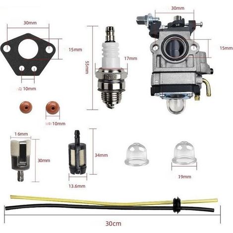 Carburateur Débroussailleuse 40-5 43 52CC BC520 CG430 Carbu Kit Carbu avec Joint Tuyau, Bougie et Filtre à Essence (1/2)