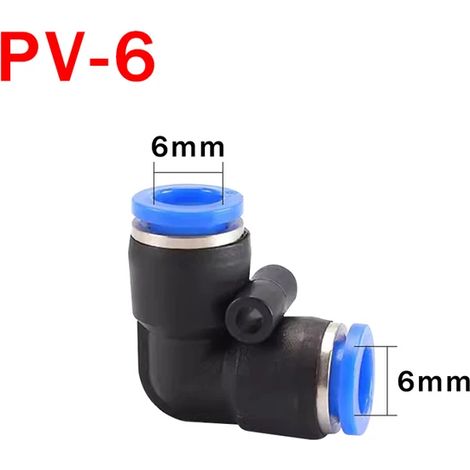 (Pv-6-20 pièces) 20 raccords rapides pneumatiques coudés à 90° PV, pièces de tuyau d'air en plastique, connecteur rapide d'eau à 2 voies (1/5)
