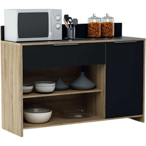 Mueble Auxiliar Microondas Roble y Negro 123x85x40 cm