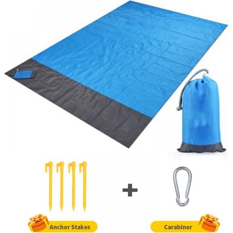 1pc (blue)Beach Mat, Extra Large 145cm x 200cm Waterproof Sandproof Picnic Blanket, Machine Washable Nylon (1/3)