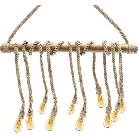 Lampadario Portalampada a Sospensione Corda Canapa Legno Chiaro Vintage E27 S210