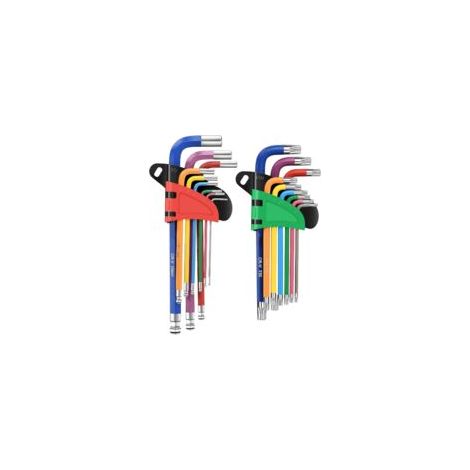 Set di 18 chiavi a brugola in acciaio al cromo vanadio T10-T50, chiavi Torx per impieghi gravosi con testa sferica metrica da 1,5 a 10 mm, con codifica a colori e marcature delle dimensioni - Crezuo