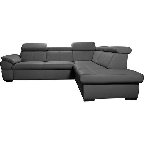 Canapé d'angle en cuir italien de luxe 5/6 places TONUS, gris foncé, angle droit