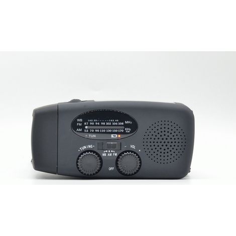 Filiyano – lampe torche – Générateur solaire à manivelle tout-en-un avec radio, lampe torche, chargeur de téléphone portable et mode d'urgence (noir) (1/4)