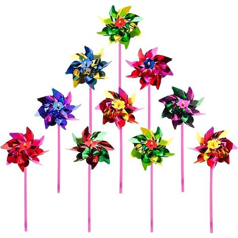 15 X 36,5 Cm-lot De 100 Moulins Vent En Plastique Arc-en-ciel Pour Pelouse, Jardin, Pelouse, Dcoration Amusante De Carnaval, Couleurs Flamboyante (1/5)