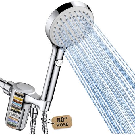 FASDUNT Duschkopf mit Handbrause, gefilterter Duschkopf mit 80 Zoll extra langem Schlauch, 20-stufiger Filter zur Enthärtung von hartem Wasser zur Verbesserung von Haar- und Hautproblemen (1/5)