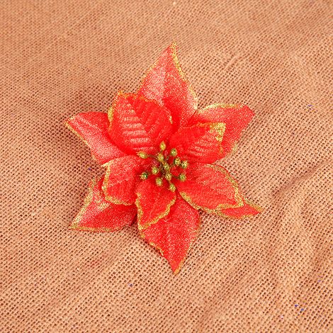 10 decorazioni per albero di Natale/matrimonio Fiori colorati glitterati da 15 cm con rivestimento in scaglie, seta, rosso (1/4)