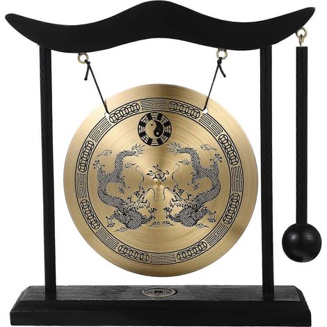 Gong avec maillet, ornement antique, gong en cuivre de style chinois, décoration artisanale (1/4)