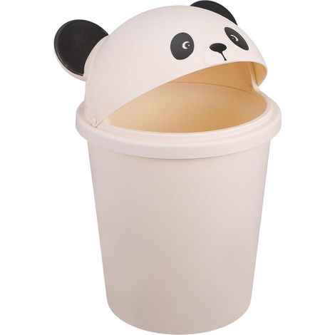 Poubelle Panda en Plastique Blanc 10l avec Couvercle Anti-odeurs pour Maison et Extérieur Design Dessin Animé Mignon et Fonctionnel (1/5)
