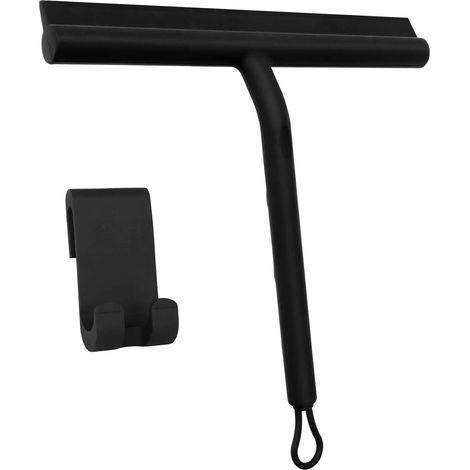 Raclette de douche, noire, 21223cm, 1 pièce avec support, convient pour la salle de bain, la vitre de voiture et les miroirs. (1/5)