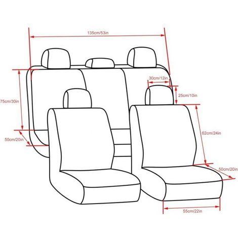 9Pcs Housses de sièges avants et Banquette arrière de Voiture séparées pour Femmes, Complet Housses de Protection de siège, Rouge (1/4)