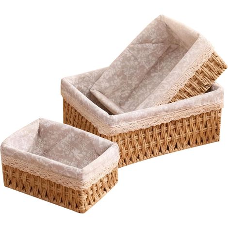 Lot de 3 Paniers Rangement Panier Tressé Rangement Idéaux pour Salle de Bain, Table à Langer, Ranger Télécommandes & Cosmétiques(Jaune)