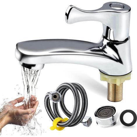 Robinet Lave Main Eau Froide, Robinet Eau Froide Uniquement, Mitigeur Lavabo avec Tuyau de Raccordement de 60 cm (1/5)