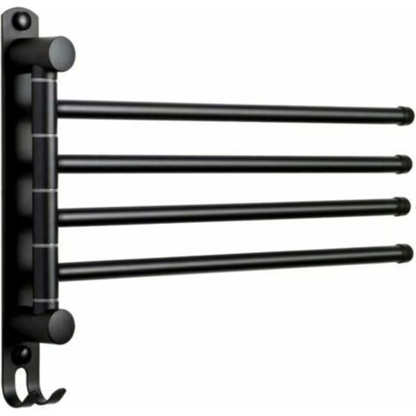 Porte-serviettes de salle de bain avec 4 barres rotatives à 180 ° en acier inoxydable SUS304 Porte-serviettes 35 cm Porte-serviettes mural pour évier de cuisine de salle de bain - Noir (1/5)
