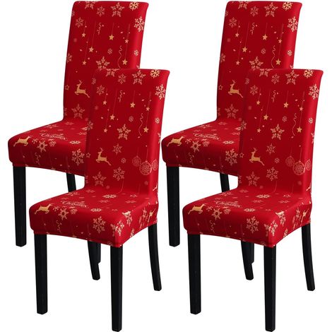 Housse de chaise décorative classique extensible 6 pièces pour Noël (1/5)