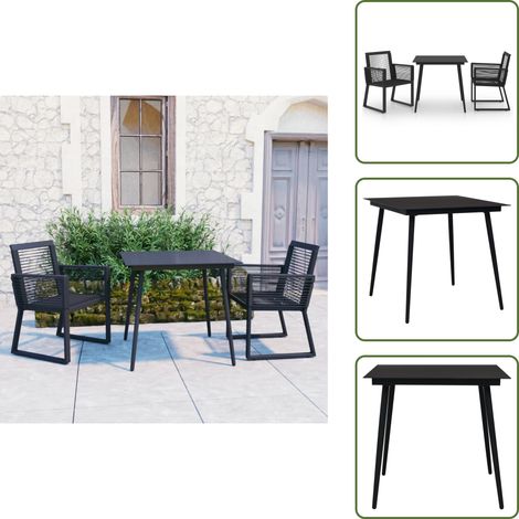 Tavolo in vetro - vidaXL Set da Pranzo da Giardino 3 pz in Rattan PVC Nero - Sedie in rattan